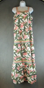 Loft Dress Womens 10 White Floral Tropical Maxi Tiered Linen Blend Resort Travel - Picture 1 of 12