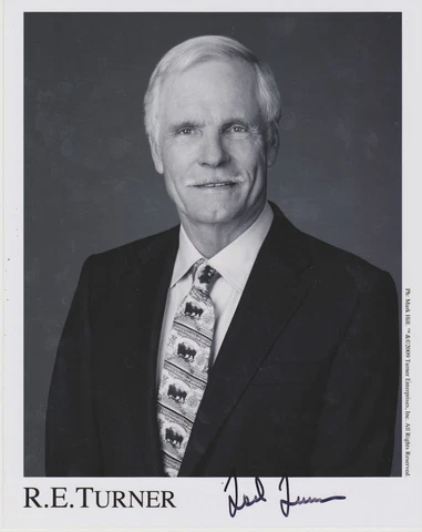 SIGNED TED TURNER AUTOGRAPHED PHOTO - CNN- ATLANTA BRAVES Cover