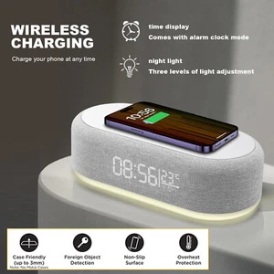 Wireless Charger Digital Alarm Clock LED Thermometer Display For Apple iPhone 15 - Picture 1 of 19