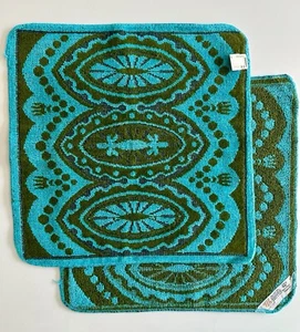 NOS VTG Martex West Point Pepperell Turquoise Blue Green MCM Towel Washcloths - Picture 1 of 8