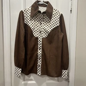 Vintage Handmade Polka Dot shirt M/L groovy hippie 1970 Polyester Button Up - Picture 1 of 9
