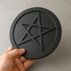Targa da altare pentacolo pentagramma nero - legno intagliato a mano Wiccan altare pagano pezzi - Foto 1 di 11
