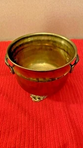 Vintage Collectible Solid Brass Round Planter Bowl Decorative Handles And Feet - Picture 1 of 6