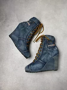 Vintage Diesel Bekett Wedge Denim women's boots avant-garde Y2K size40 - Picture 1 of 14