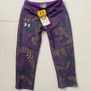 Girls youth under armour heat gear capri leggings Purple sz M Active sport NWT - Picture 1 of 10