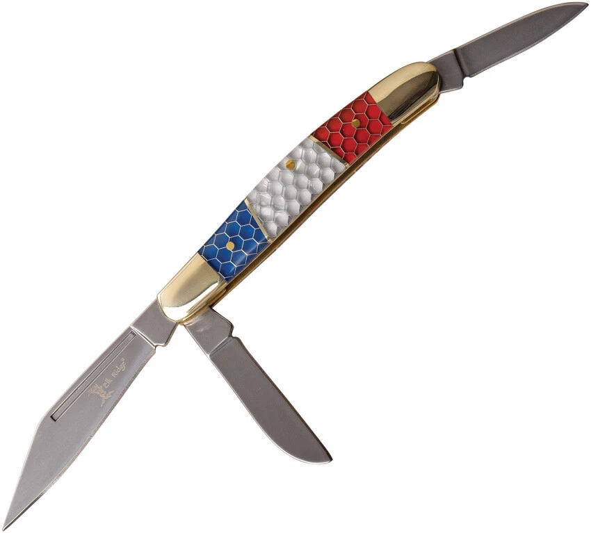 Navaja de bolsillo plegable de acero inoxidable Elk Ridge Stockman roja blanca y azul C-Tek 947 Foto 1 de 1