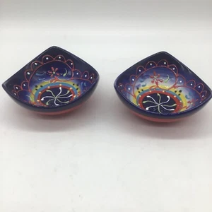 Del Rio Salado Spain 3.5” Hand Painted Triangular Dipping/Sauces Bowls Set 2 - Picture 1 of 10
