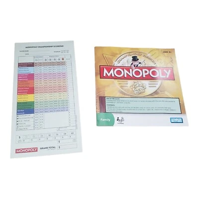 Monopoly Championship Edition Juego Repuestos Championship Scorecard Foto 1 de 2