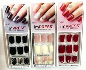 New Impress Black Pink Red Press On Manicure Nails 3 Sets No Glue - Picture 1 of 1