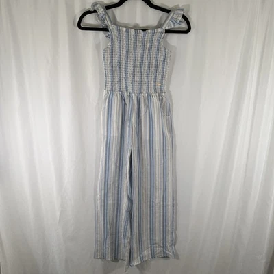 Mono Tahari Niña Niñas 10 Blanco Azul Rayas Ligero Calado Sin Mangas Foto 1 de 4