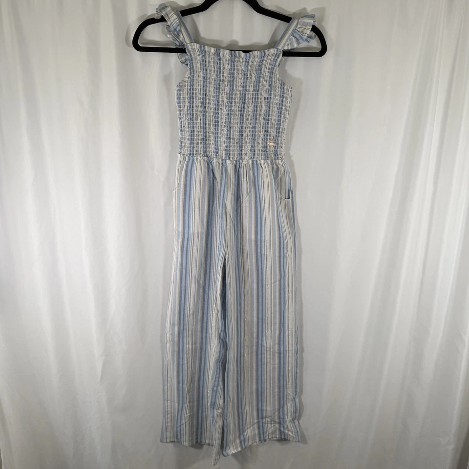 Mono Tahari Niña Niñas 10 Blanco Azul Rayas Ligero Calado Sin Mangas Foto 1 de 4