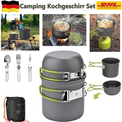 MARKENLOS Camping Kochgeschirr Outdoor Topf Deckel Geschirr Set Kochtopf Klappgriff NEU
