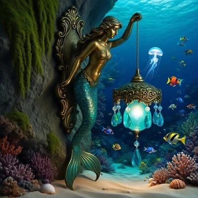 Mermaid Wall Lamp, Glass Mirror Front Light Fixture Bedroom Beside Wall Light 1x - Image 1 of 4