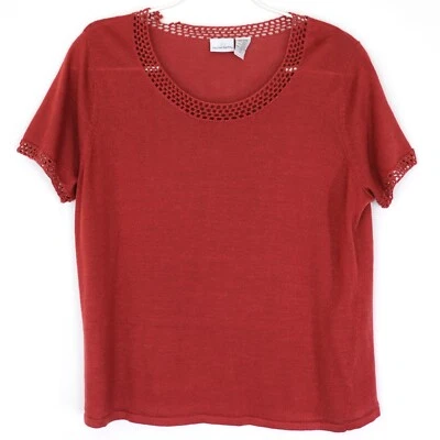 Jaclyn Smith Short Sleeve Top Plus Size 1X Rust Color Crochet Trim - Image 1 of 4