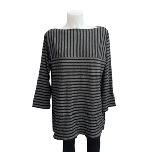 SONIA RYKIEL Bateau Neck Tunic Top 100% Cotton Black White Striped LS sz large - Picture 1 of 8