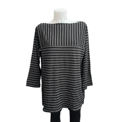 SONIA RYKIEL Bateau Neck Tunic Top 100% Cotton Black White Striped LS sz large - Image 1 of 4