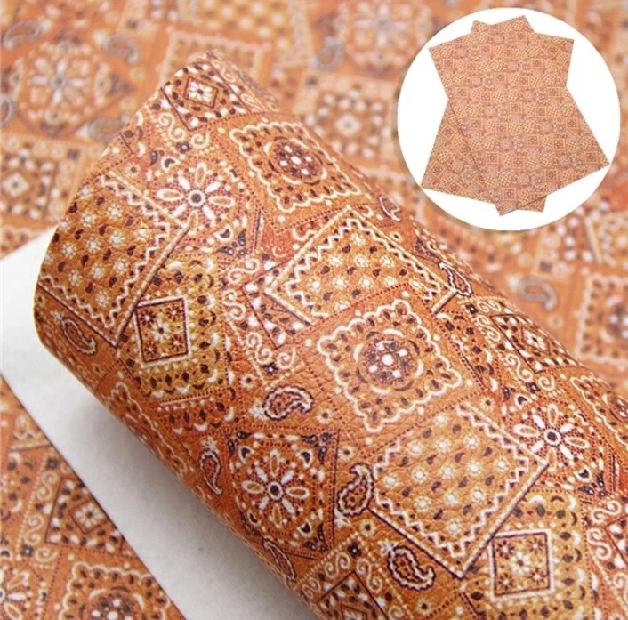 Bandana Naranja Paisley ROLLO IMITACIÓN CUERO 12" X 55" TEXTURA LITCHI Foto 1 de 1