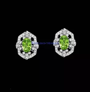 Natural Peridot & CZ Gemstones 925 Sterling Silver Cufflinks for Men's #AB - Picture 1 of 3