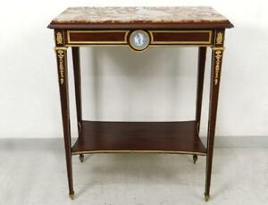 Petite table de salon Louis XVI acajou marbre bronze doré Wedgwood XIXème