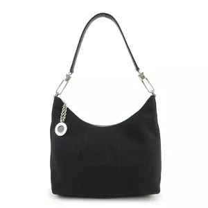 Authentic BVLGARI Logomania Canvas Leather Shoulder Bag Tote Bag Black Used F/S - Picture 1 of 22