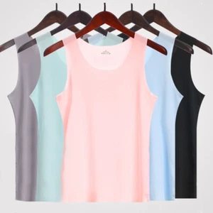 Women Ice Silk Seamless Tank Top Basic Sleeveless O-Neck Racerback Undershirt - Picture 1 of 22