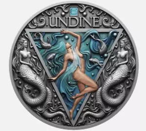 2024 Cameroon Four Elementals Undine 2 oz .999 Silver Antiqued Colorized Coin - Picture 1 of 5