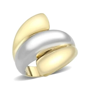Wide gold band ring two tone contemporary no stone ladies 18kt steel size N 7 - Picture 1 of 5