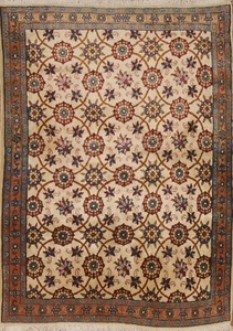 Vintage Floral Varamin Traditional Area Rug 4'x5' Wool Hand-knotted Ivory Carpet - Picture 1 of 12