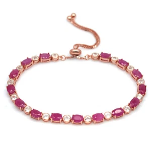 Gemstone Heated 4 x 6 MM. Red Ruby & White Zircon Bracelet 925 Sterling Silver - Picture 1 of 5