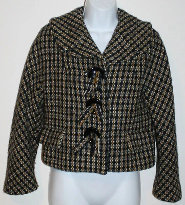 Куртка блейзер шерстяная Milly New York 2 черная серая сплетенная на пуговицах укороченная спереди        - Изображение 1 из 4