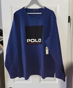 Polo Ralph Lauren Blue Black Box Logo Sweatshirt Sweater Men’s Size XXL /2XL