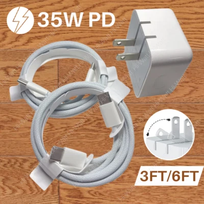 Cargador de pared rápido PD adaptador USB-C de doble puerto 35 W para iPhone 15 Pro Max 15 Plus Foto 1 de 4