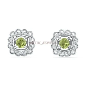 Natural Peridot Gemstone with 925 Sterling Silver Cufflink #2458 - Picture 1 of 3