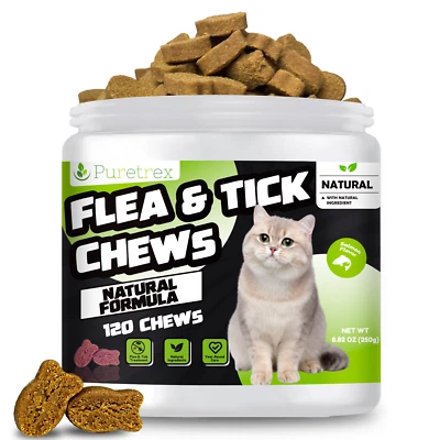 PURETREX 120 Natural Salmon-Flavored Flea & Tick Chews for Cats & Dogs - Safe, Effective