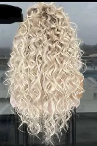 Gorgeous Brazilian Curly Human Hair Platinum Blonde Lace Front Wig 24” New 150% - Picture 1 of 22