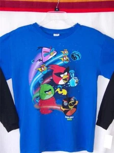 Angry Birds SHIRT Blue XL 18-20 Long Sleeves SPACE Big Red Bomb Lazer NWT $24 - Picture 1 of 2