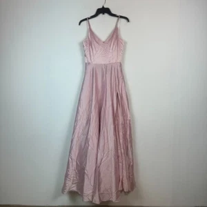 B Darlin Junior Womens 9/10 Rose Pink Satin V Neck Long Evening Dress RETAG B48 - Picture 1 of 7