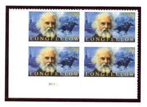 SFSTAMPS US Sc 4124 Henry Wadsworth Longfellow Plate Block Of 4 Stamps MNH 2007 - Picture 1 of 1