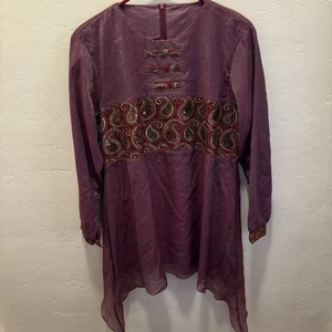 Indian/Pakistani Ceremonial or Casual Tunic Top Embroidery Shimmery Paisley READ - Picture 1 of 8
