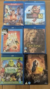 Disney Blu Ray Bundle - 6 Movies Lion King Aladdin Beauty Beast Shrek Bolt - Picture 1 of 1