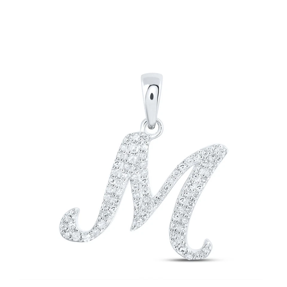 10K White Gold Womens Round Diamond M Initial Letter Pendant 1/5 Cttw Foto 1 de 1