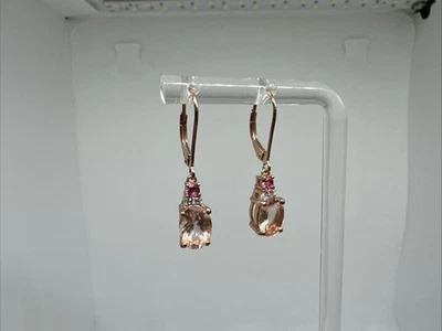 Elegantes Pendientes Colgantes/Gota Oro Rosa Kuncita Roja/Claro Espinela 10K Foto 1 de 4