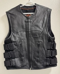 Gilet Moto Pelle True Element Cinghie Regolabili SWAT Nero Uomo Medium - Foto 1 di 9
