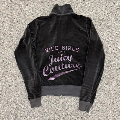 Винтажная женская толстовка с капюшоном Y2K Juicy Couture средний коричневый велюровый свитер на молнии - Изображение 1 из 4
