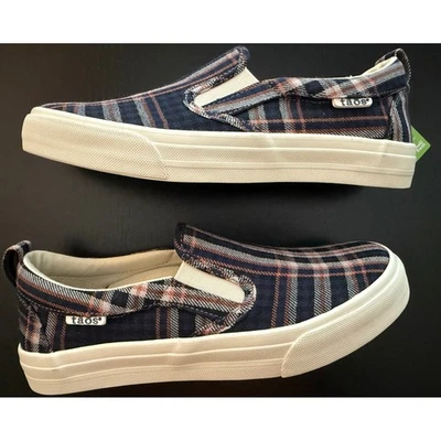Taos Rubber Soul Slip-On Sneaker Womens 7.5 Blue Plaid Canvas Walk-In Comfort - Image 1 of 4