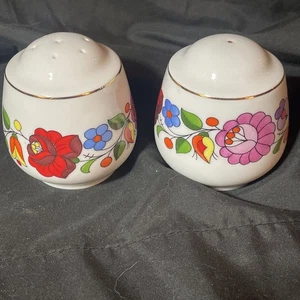 DE COLECCIÓN KALOCSA HUNGRÍA PORCELANA Floral Oro 14K Salero y Pimentero Floral - Imagen 1 de 12