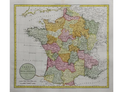 Francia, Mapa antiguo dividido en gobiernos militares John Russell 1811 Foto 1 de 4
