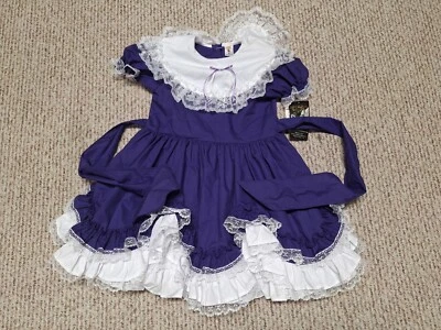 Vestido Vintage Lidl Dollys Púrpura Círculo Completo Niñas Nuevo con Etiquetas 6x Volantes Encaje Volantes Foto 1 de 4