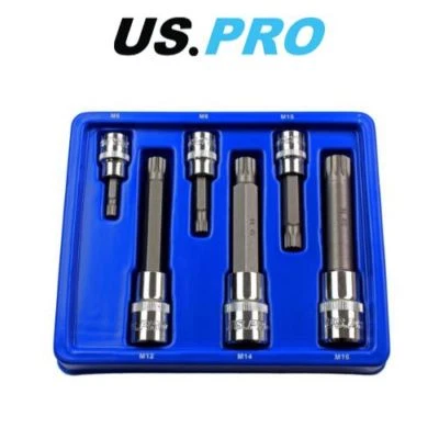 US PRO 6pc 3/8 & 1/2" dr Triple Square Spline Bit Socket Set 3228 - Image 1 of 4