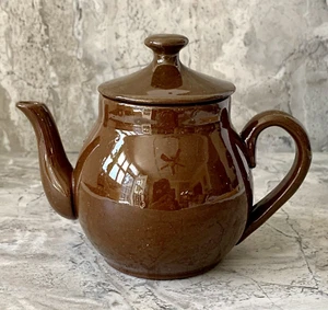 Vintage Redware Teekanne braune Glasur persönliche Größe 1 Tasse Markenlos #1 Marke - Bild 1 von 13